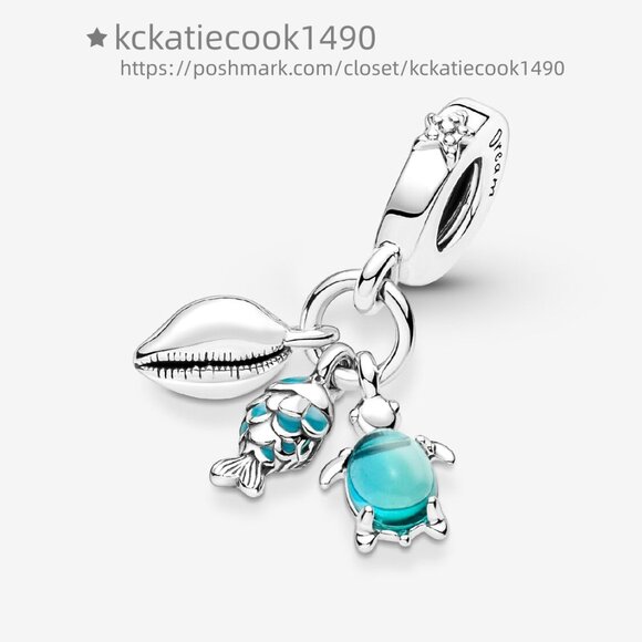 Pandora Fish, Sea Turtle & Conch Triple Dangle Charm - Picture 3 of 6